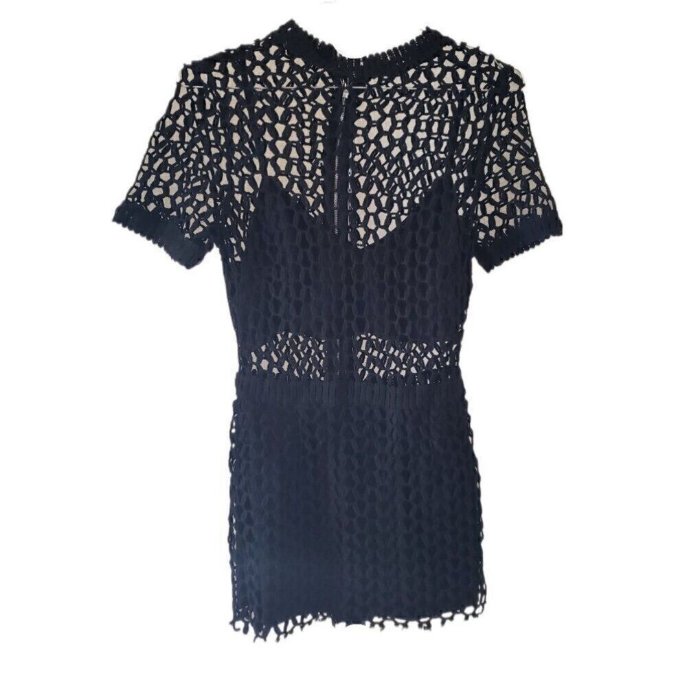 Charlotte Russe Black Thick Net Peep Bodycon Mini Dress